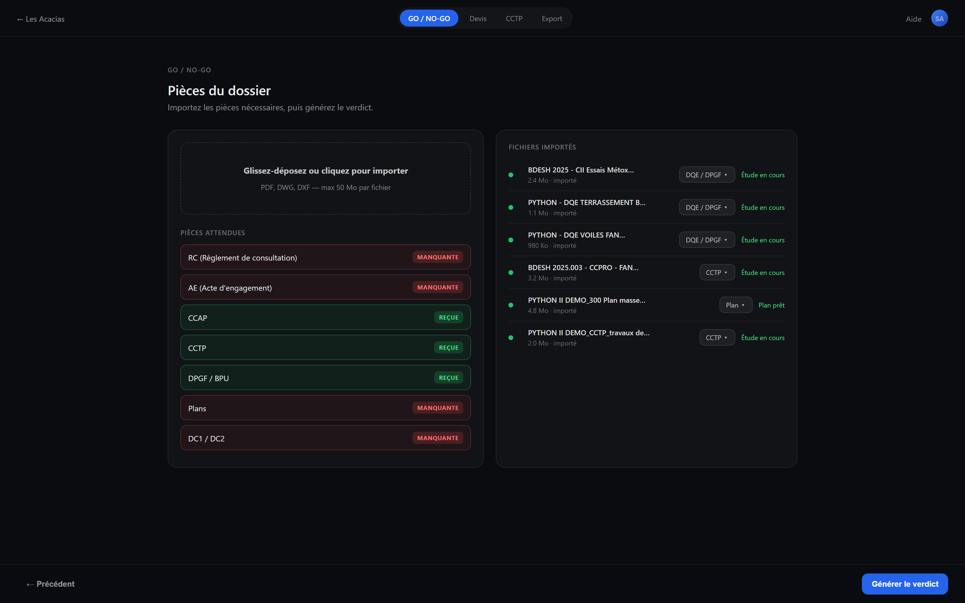 Zedkira Estimate — importing tender documents before the go / no-go verdict